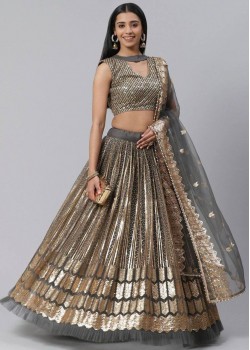 Grey Heavy Butterfly Net  sequence 5mm & 2mm With Fency Border Lehenga